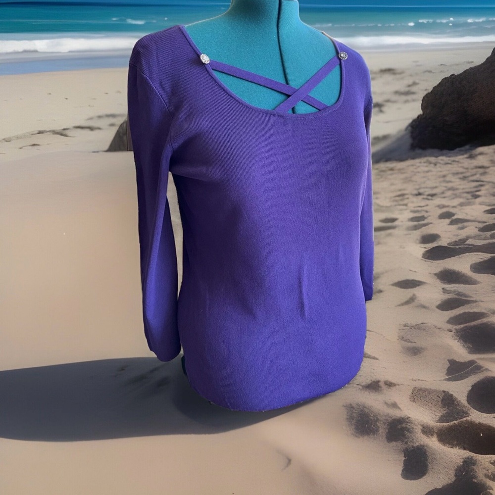 Kikit Pullover Sweater Blouse Size L Purple 3/4 Sleeve